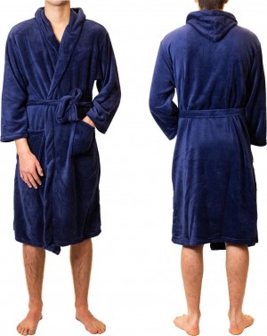Sorprese Teddy Microfleece - Luxe heren badjas - donkerblauw - met capuchon