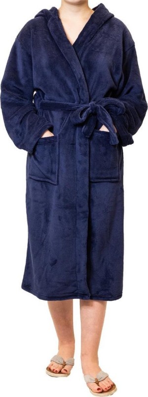 Sorprese Teddy Microfleece - Luxe dames badjas - donkerblauw - met capuchon