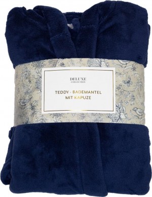 Sorprese Teddy Microfleece - Luxe dames badjas - donkerblauw - met capuchon