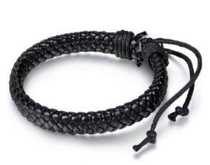 Model H - armband heren - gevlochten leer plat - zwart - Sorprese - zelf in grootte instelbaar - 17-23 cm
