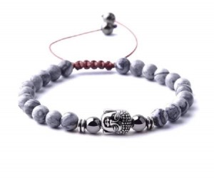 Model H - armband heren - kralen enkel snoer - grijs marmer met zilverkleurige (Boeddha) bedels - Sorprese - zelf in grootte instelbaar - unisex