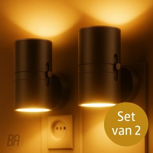 Best Active Nachtlampje Stopcontact - 2 stuks - Dag- en Nachtsensor - Zwart