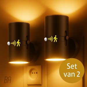 Best Active Nachtlampje Stopcontact met Bewegingssensor - 2 stuks - Dag- en Nachtsensor - Zwart