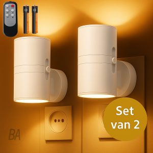 Best Active Nachtlampje Stopcontact - 2 stuks - Dag- en Nachtsensor - Inclusief Afstandsbediening & 2 Batterijen - Wit